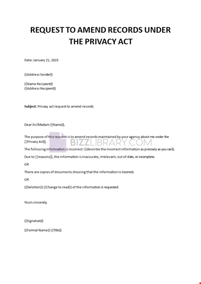 privacy act request letter to amend records template