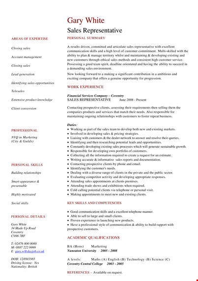 sales service representative resume template