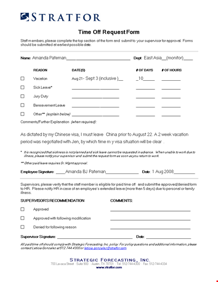 time off request form template - request, track, and manage leave | please inform your supervisor template