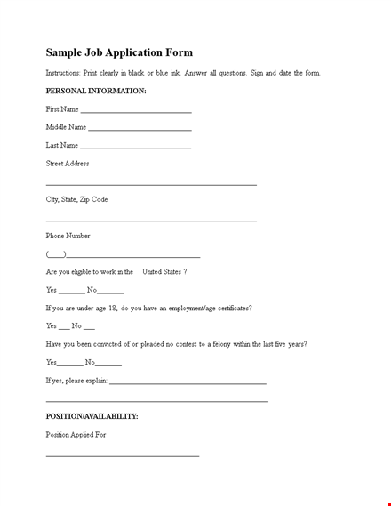 standard employee application form template