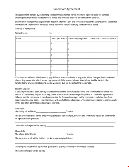 create a harmonious living space: roommate agreement template for happy roommates template