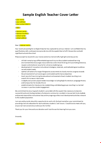 application letter for a teaching job as an english teacher template