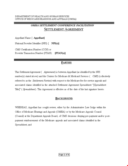 settle claims with settlement agreement - appellant appeals template