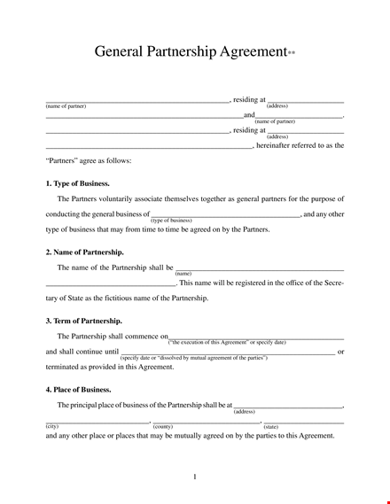 download general partnership agreement template - business partnership agreement for partners template