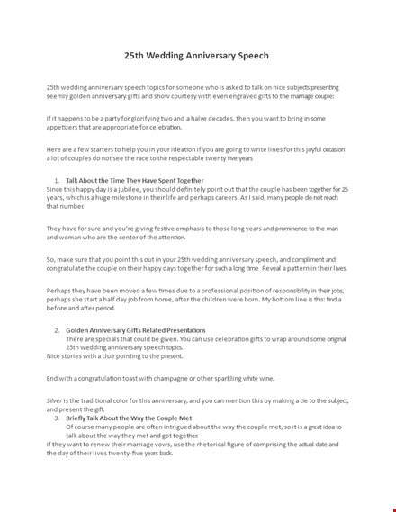 25th wedding anniversary speech template