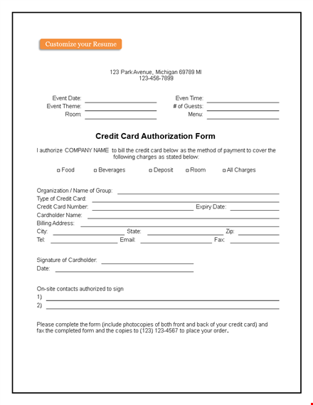free credit card authorization form template for secure transactions template