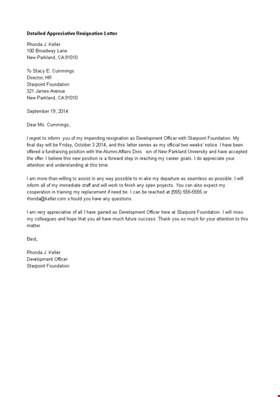 detailed appreciative resignation letter template