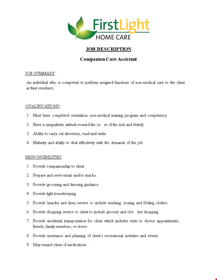 companion caregiver job description template