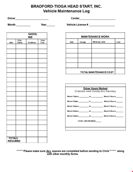 vehicle maintenance log template | track total hours and dates template