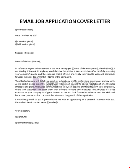 email job application cover letter template