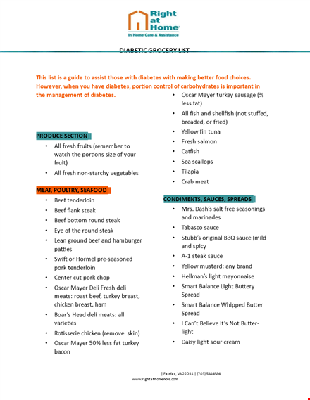 printable diabetic grocery list template