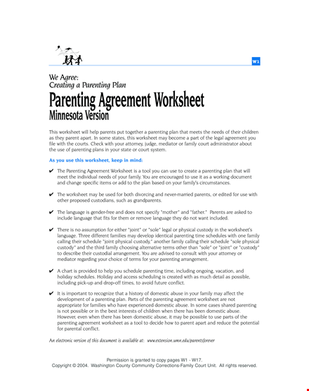 parenting agreement worksheet template