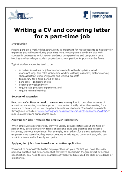 engineering student part time job cover letter template