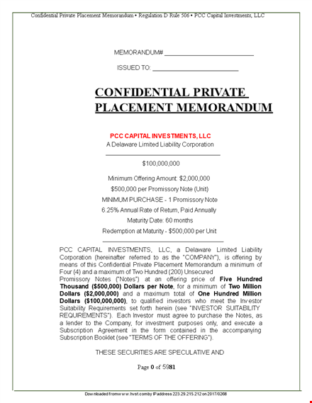 private placement memorandum template for company securities offering template
