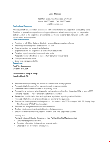 staff tax accountant resume template