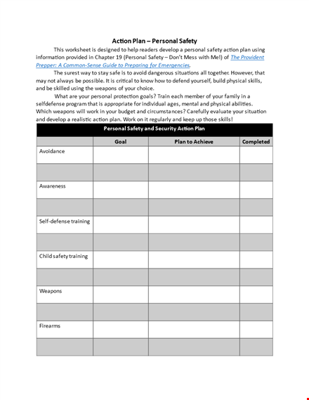 create a personal safety action plan to enhance your personal safety template