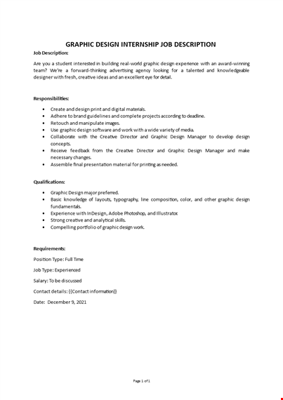 graphic design internship job description template