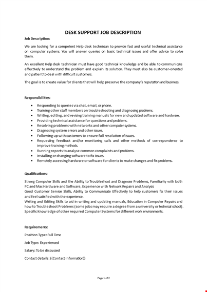 desk support job description template