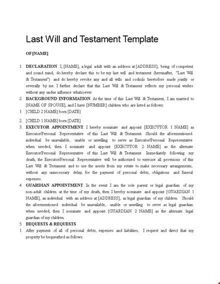 create a valid last will and testament | free template template