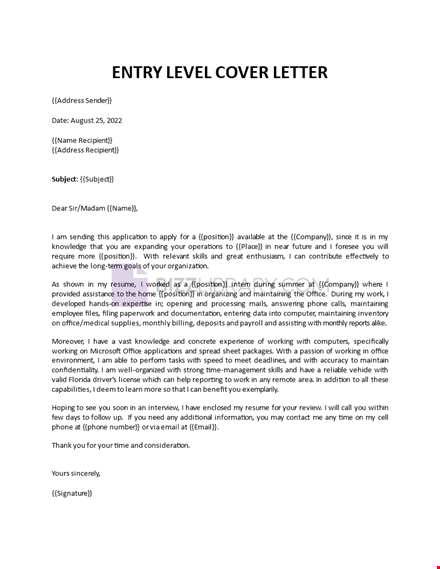 entry level cover letter template