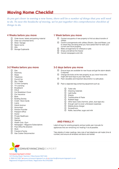 moving home checklist template template