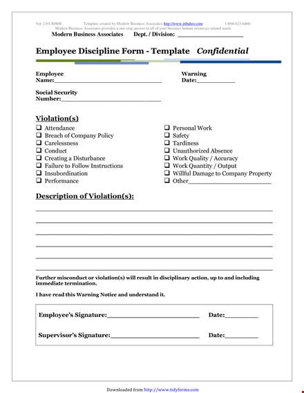 modern employee write up form - document for business associates template