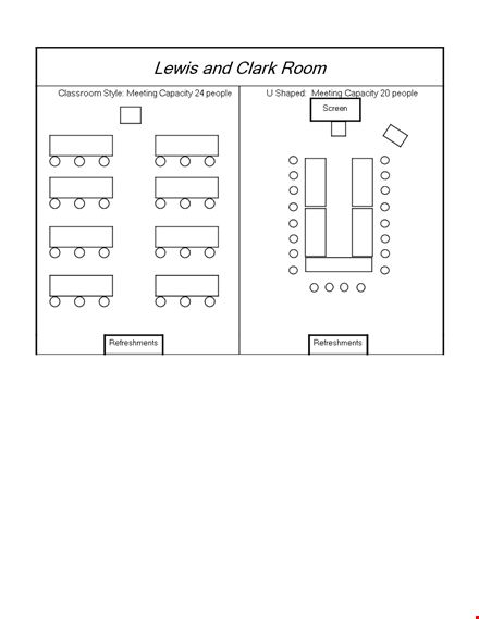 create a stylish meeting seating chart for people - capacity & refreshments included | template template