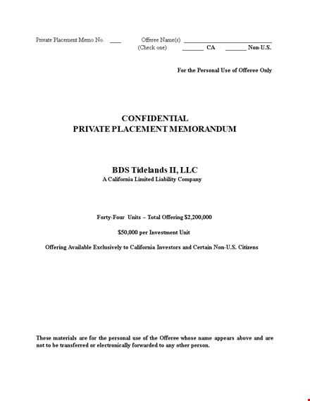 private placement memorandum template for company with property units template