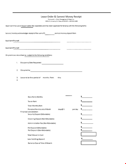 lease order receipt template
