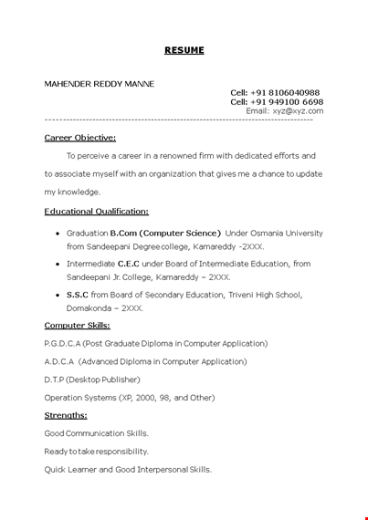 sample fresher resume doc template