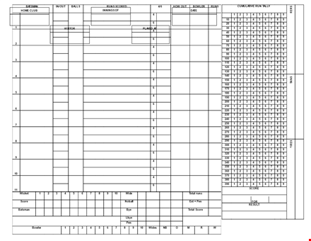 cricket scorecard template | track score, bowlers, wickets template