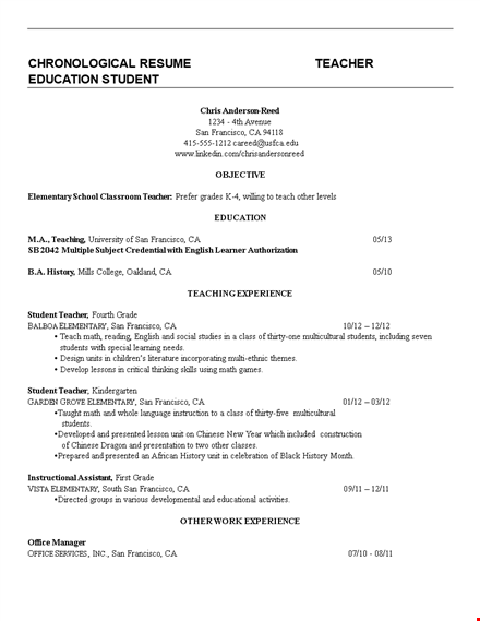 chronological resume template for students template
