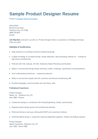 product designer resume template