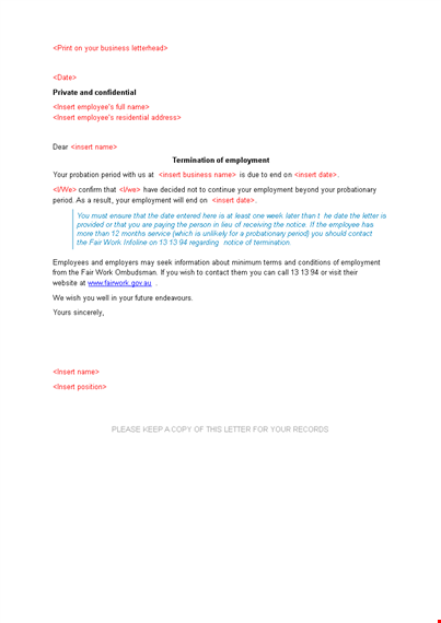 employee probation termination letter template