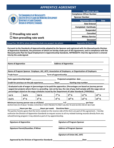 training apprenticeship agreement form template