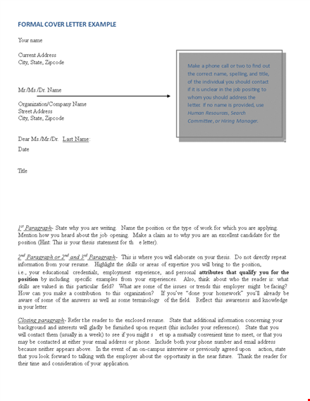 sample formal cover letter template