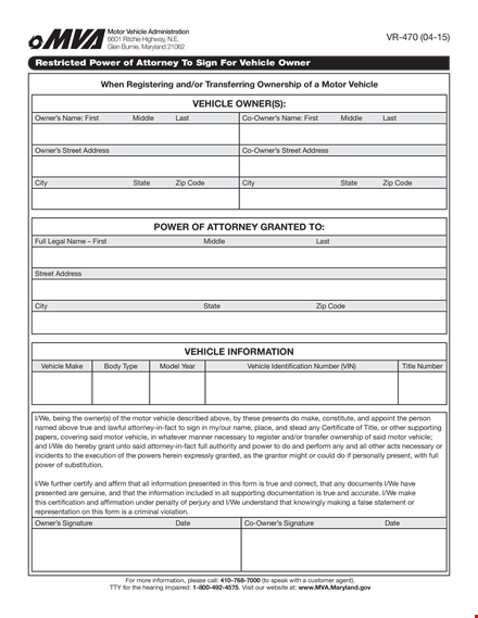 get a vehicle power of attorney form | protect your rights as the owner template