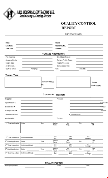 quality control report for surface batch - thinner profile test template