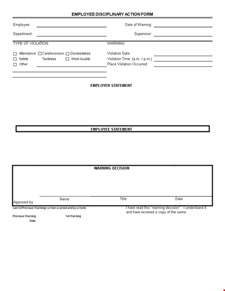 employeedisciplinaryactionform template