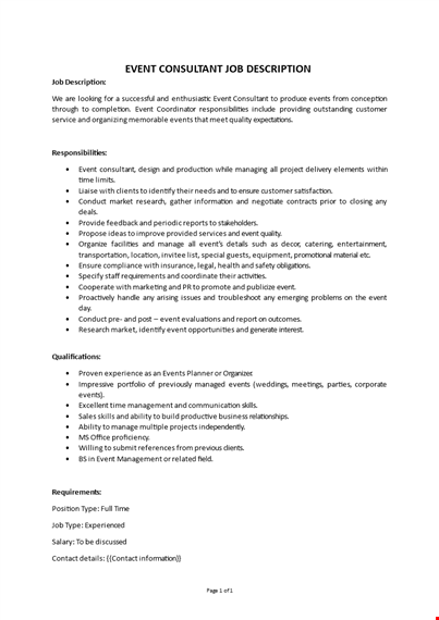 event consultant job description template