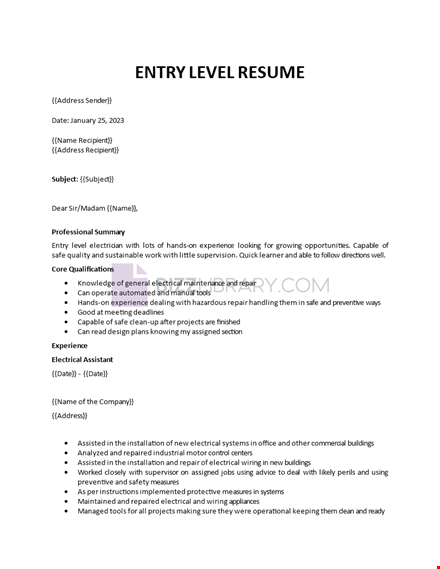 entry level resume template template