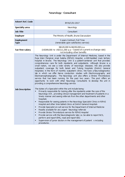 neurologist consultant job description template