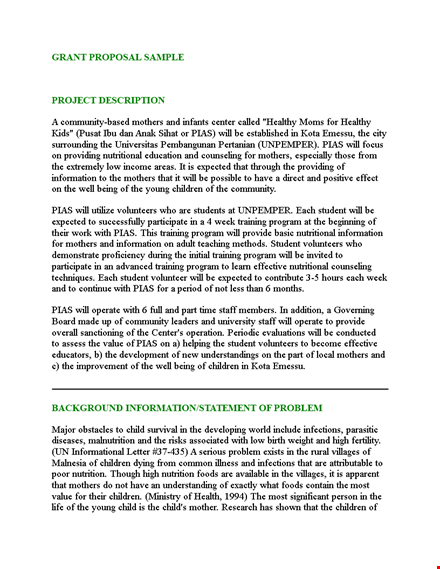 project grant proposal template for mothers' nutrition template