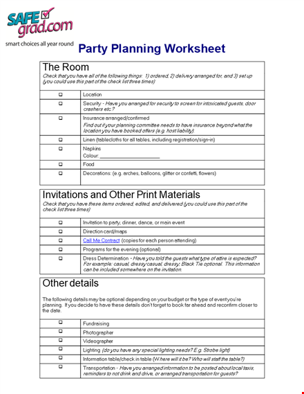party planning checklist template template