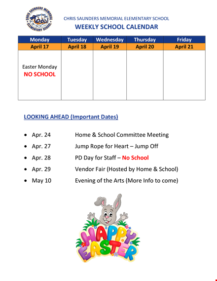 weekly school calendar template template