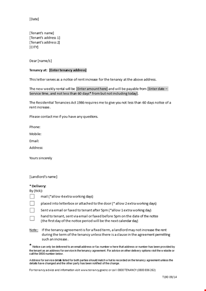 rate increase notice letter example template
