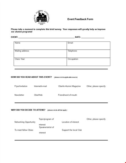 printable event survey template template