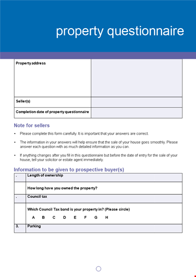 property questionnaire template template
