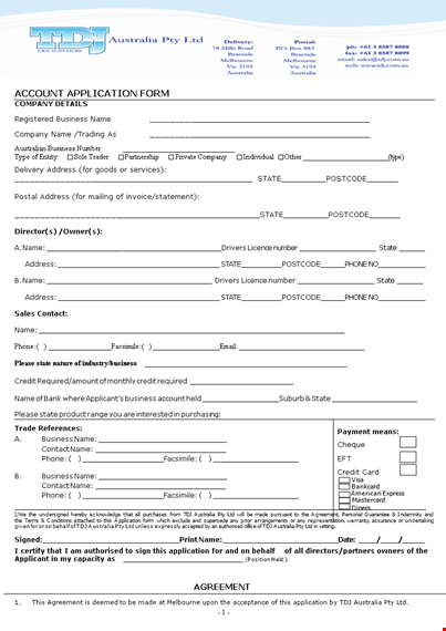 credit application form | apply for credit as a customer or supplier | purchase goods with ease template
