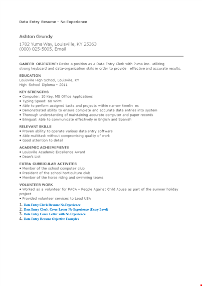no experience data entry resume template template